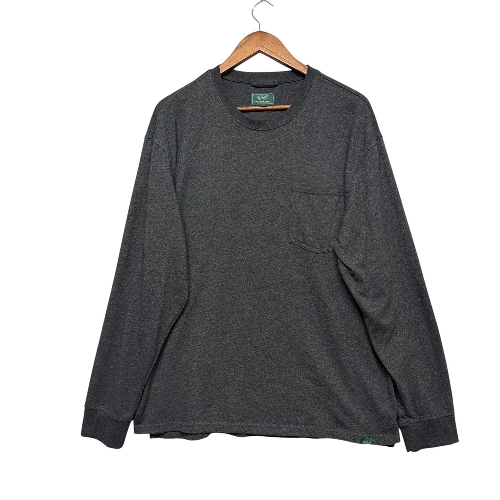 Woolrich T-Shirt Mens Large Gray Long Sleeve Green‎ Label Pocket Crew Neck Tee